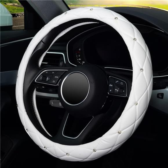 Diamond Soft Leather Steering Wheel Cover with Bling Bling Crystal Rhinestones - Picture 3 of 5